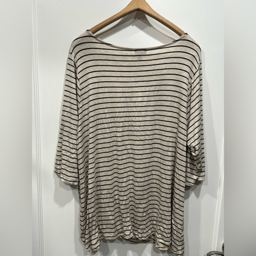 Striped Tie-Hem Women’s Top - Beige & Black - Picture 3 of 4